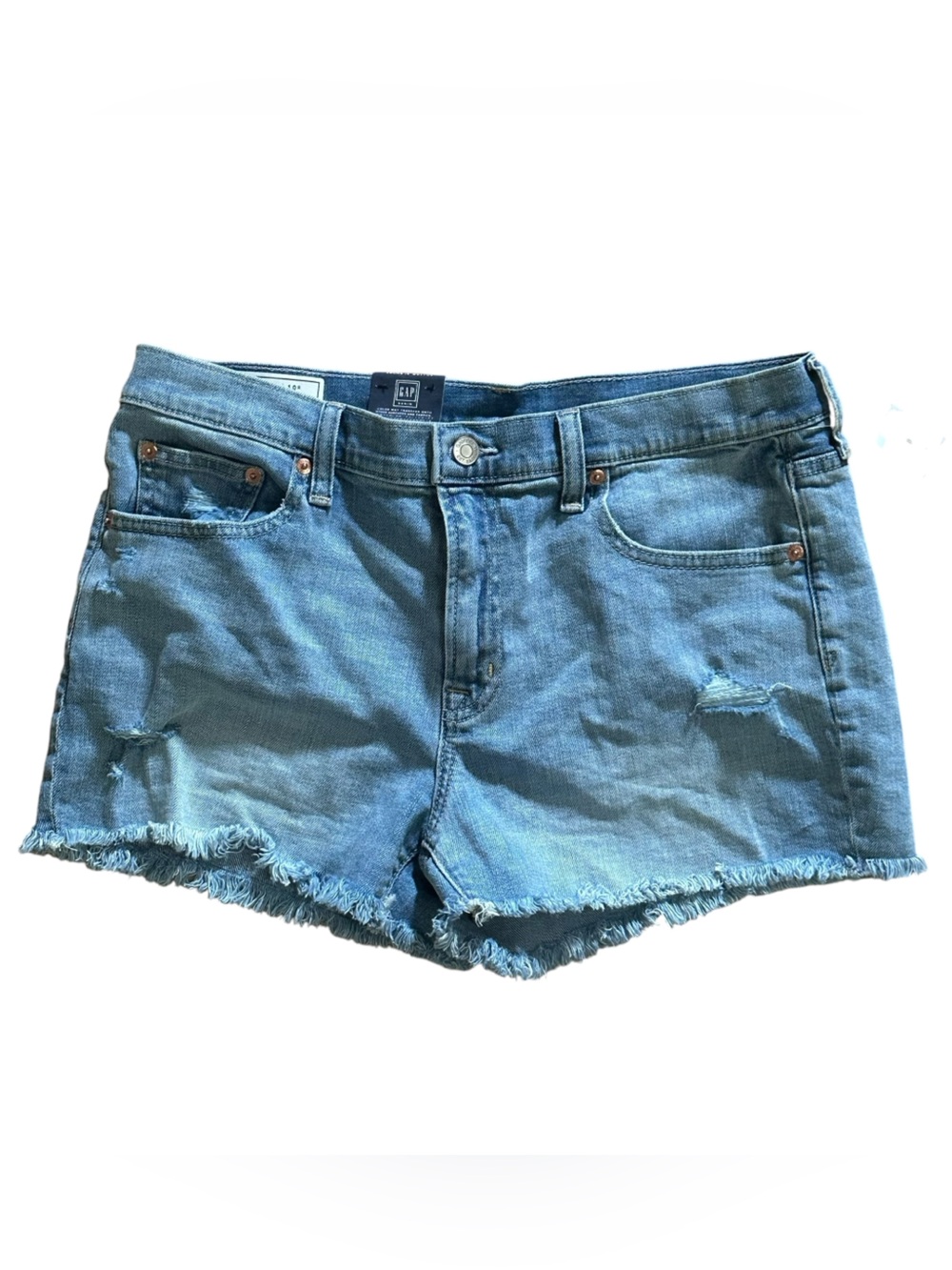 Gap 3” Mid Rise Light Denim Blue Distressed Shorts Women Sz 30 10 R NWT